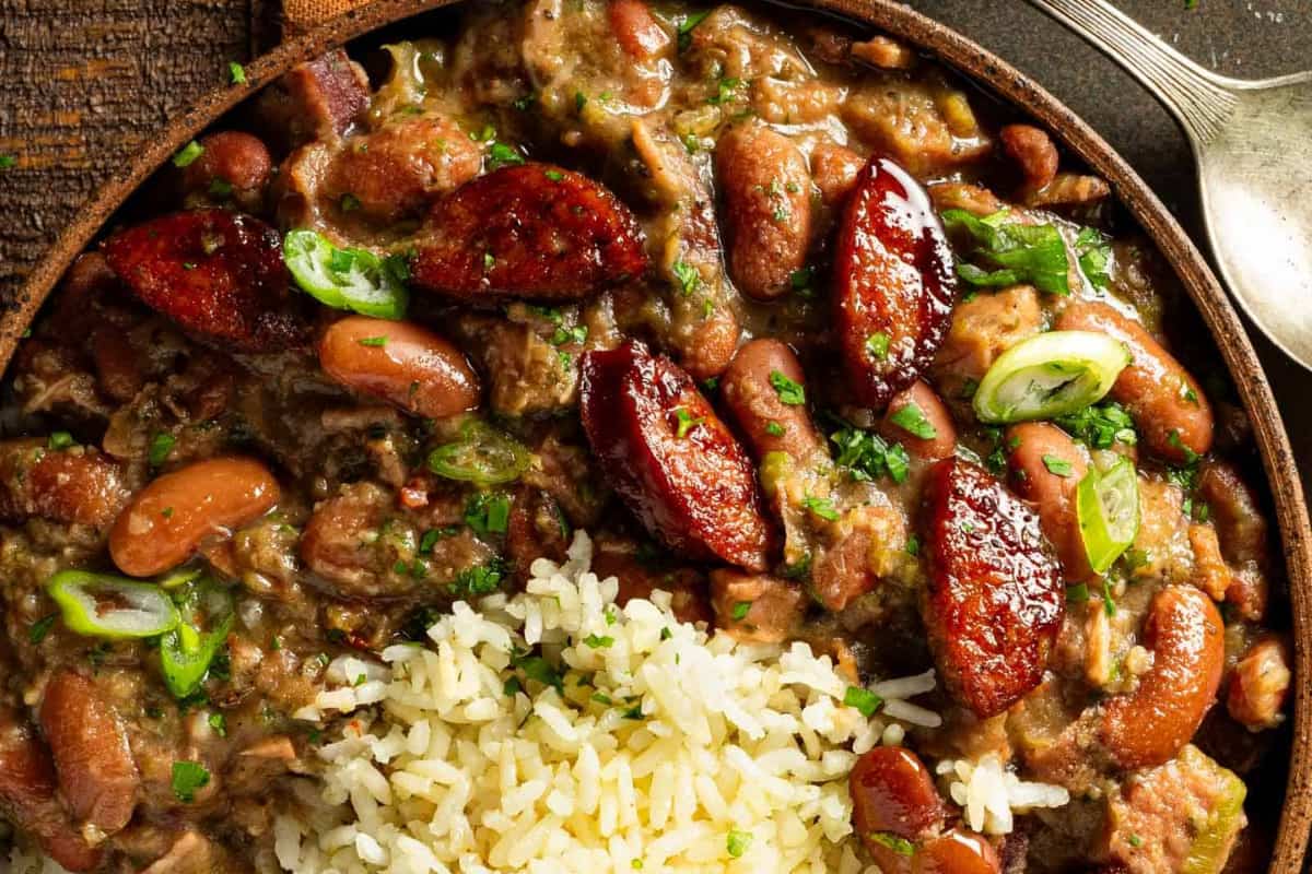 A bowl of Authentic Louisiana Red Beans and Rice.