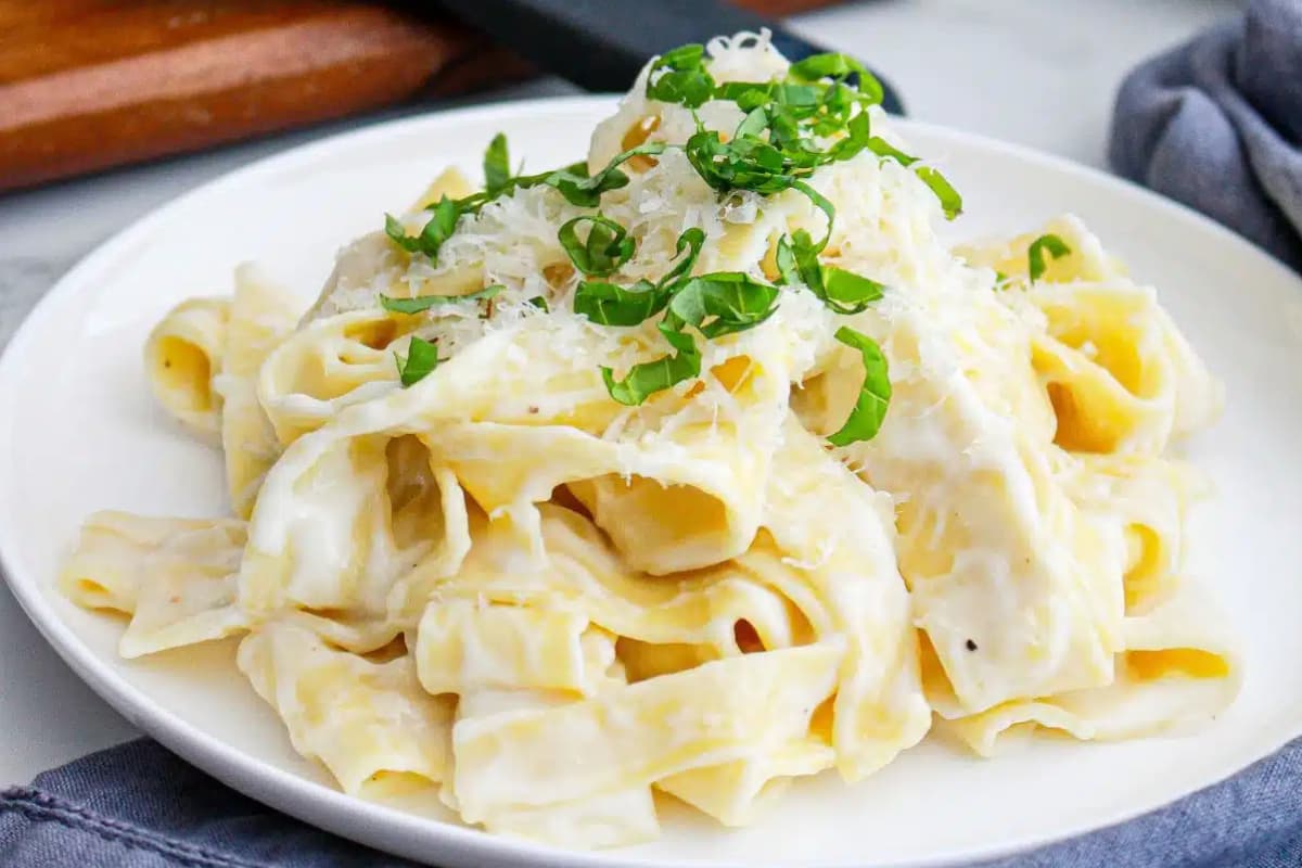 A plate of Cottage Cheese Alfredo Sauce.
