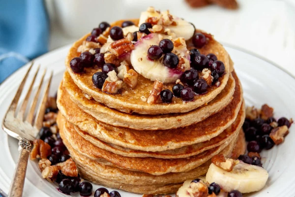 A plate of Oatmeal Cottage Cheese Blender Pancakes.