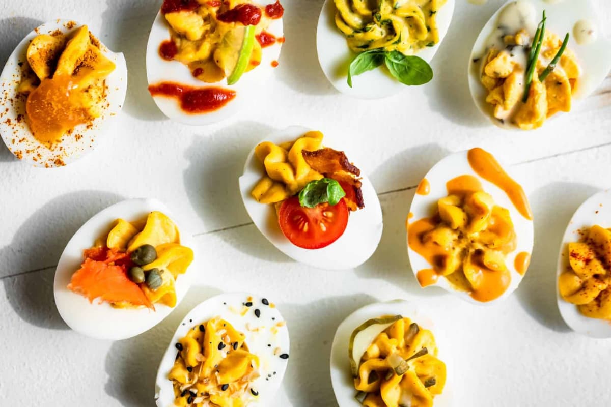 A tray of Deviled Eggs.