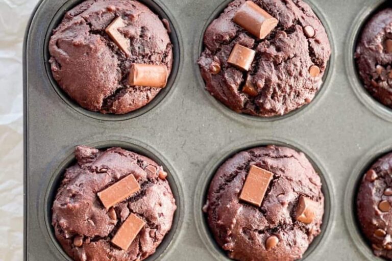 A tray of Double Chocolate Muffins.