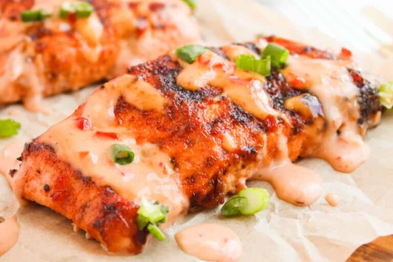 A plate of Bang Bang Salmon.