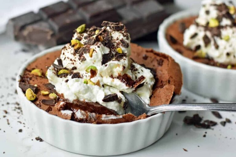 A dish of Flourless Chocolate Molten Lava Cake.