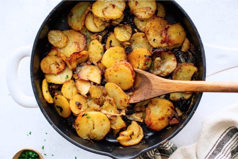 A pan of Fried Potatoes and Onions.