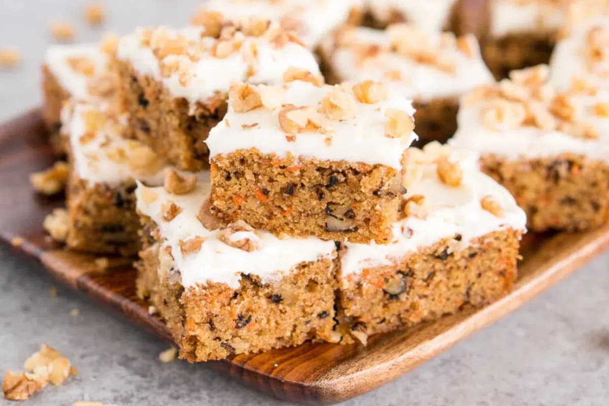A plate of Gluten-Free Carrot Cake Bars.