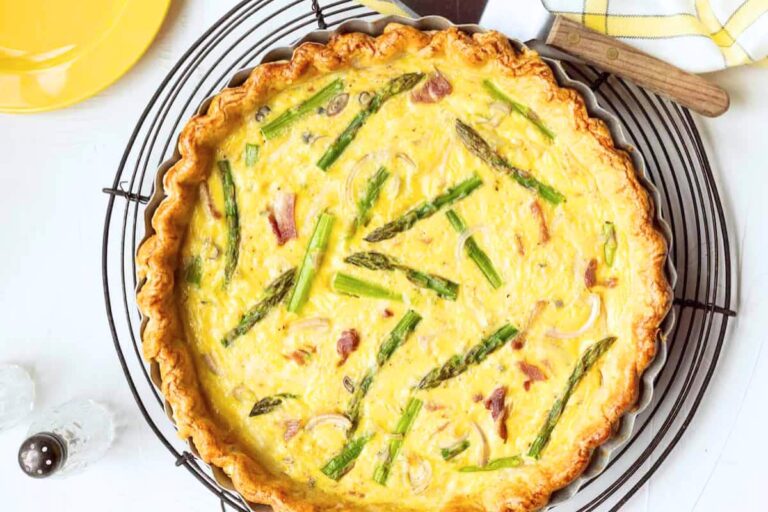 Overhead image of Ham and Asparagus Quiche.