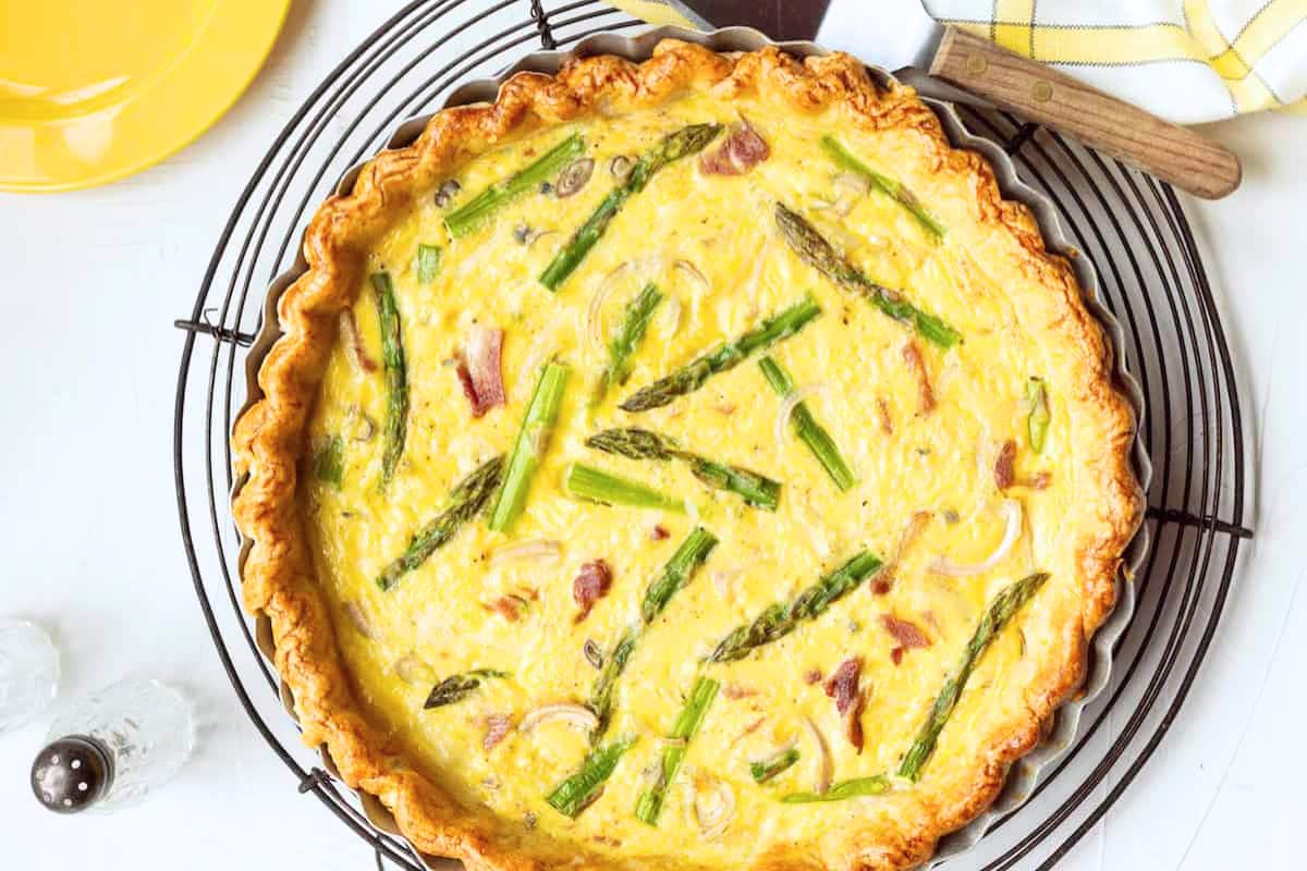 Overhead image of Ham and Asparagus Quiche.