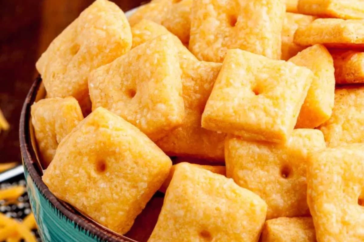 A bowl of Homemade Cheese Crackers.