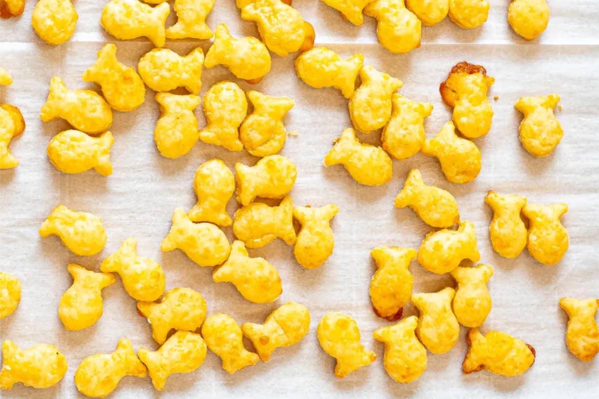 A tray of Homemade Goldfish Crackers.
