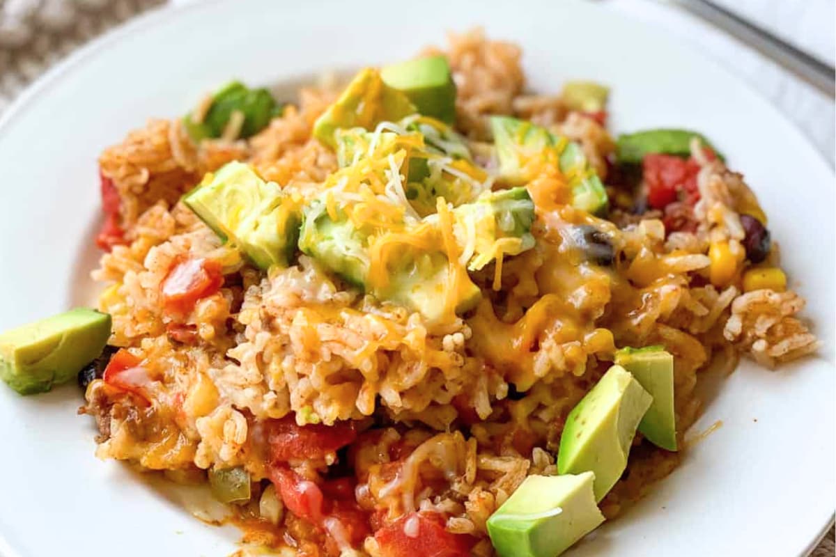 A plate of Instant Pot Mexican Beef Casserole.