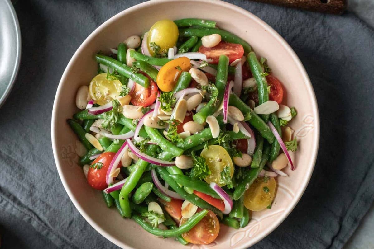 A bowl of Italian Green Bean Salad.