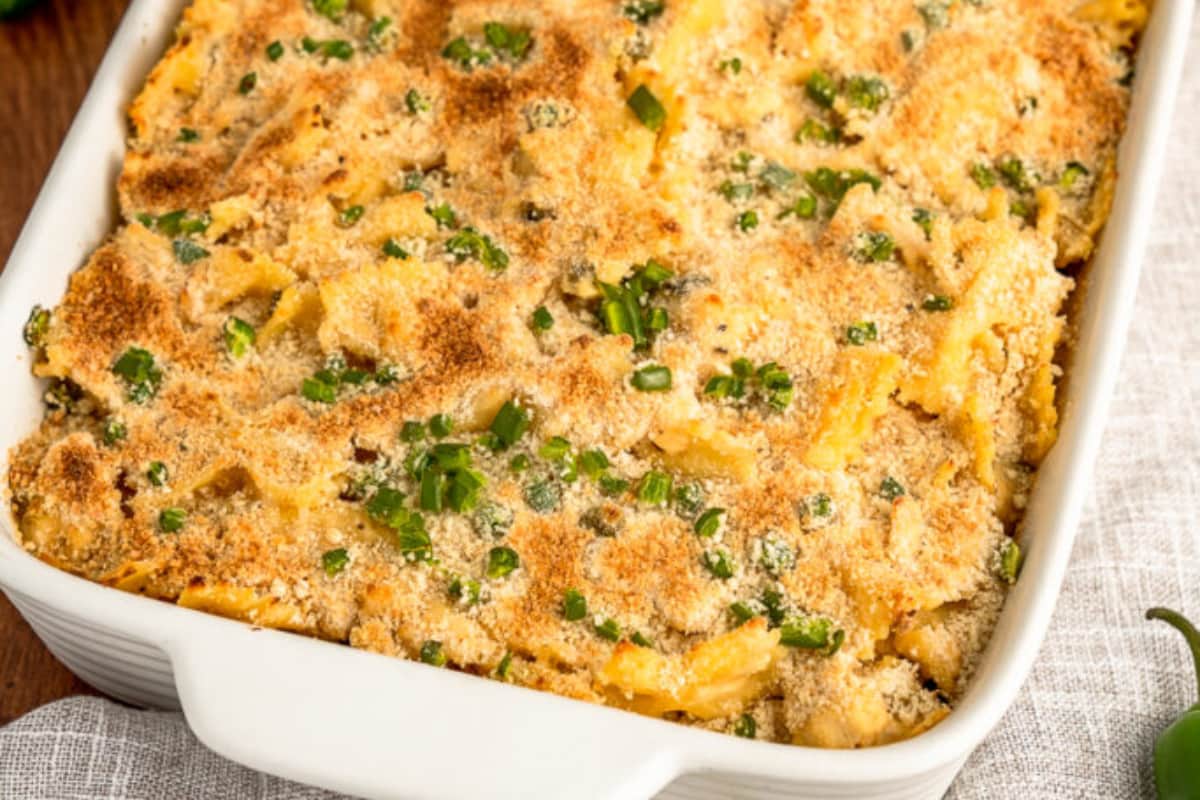 A dish of Jalapeno Popper Chicken Casserole.