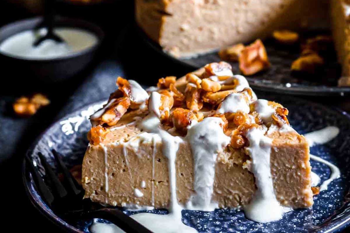 A plate of Instant Pot Peanut Butter Cheesecake.