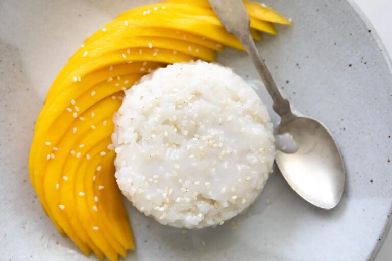 A plate of Mango Sticky Rice.