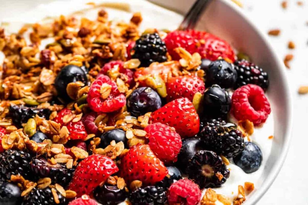 A bowl of Maple Pecan Granola.
