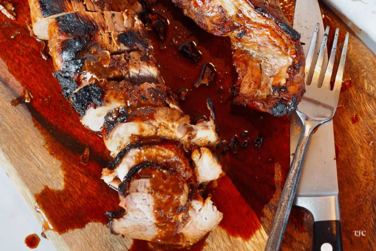 A plate of Marinated Grilled Pork Tenderloin.
