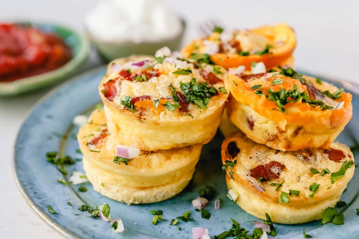 A plate of Mini Egg Bacon and Cheese Bites.