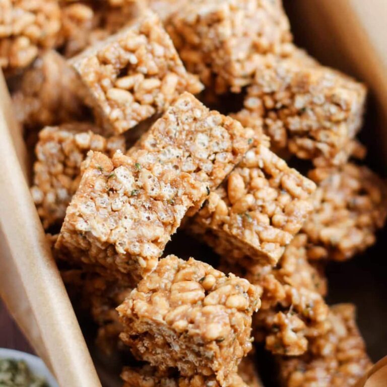 A pan of protein rice crispy treats.