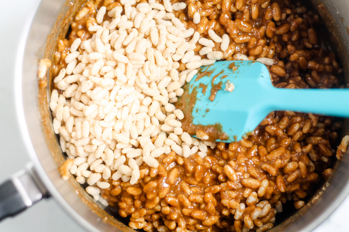 Ingredients being stirred in a pot.