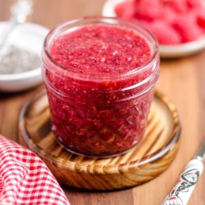 A jar of raspberry chia jam.
