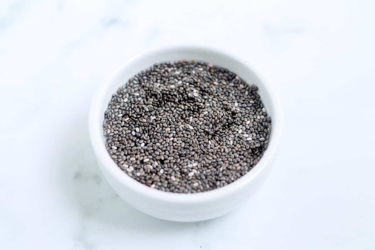 A dish of chis seeds soaking.