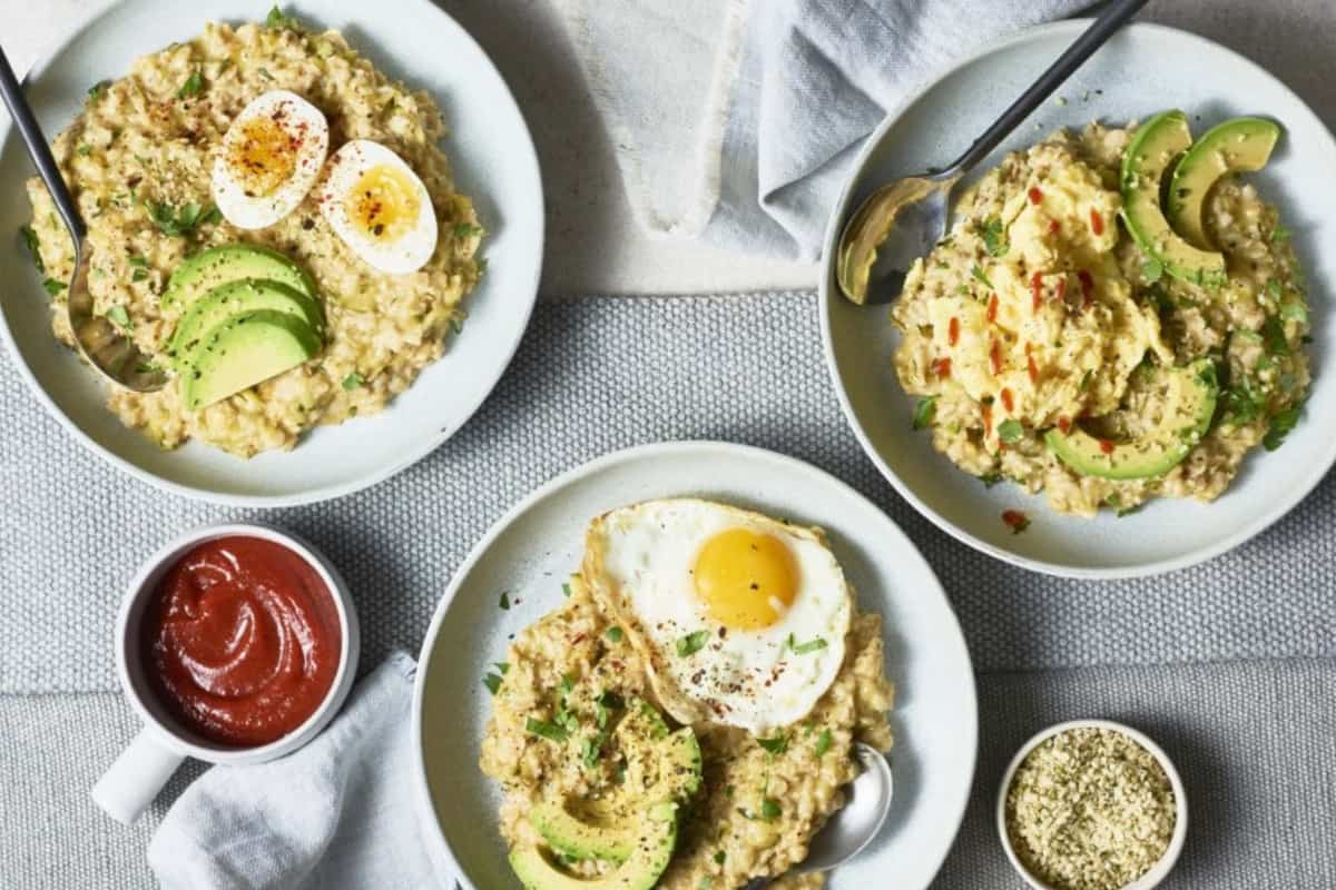Bowls of Savory Oatmeal with Zucchini.