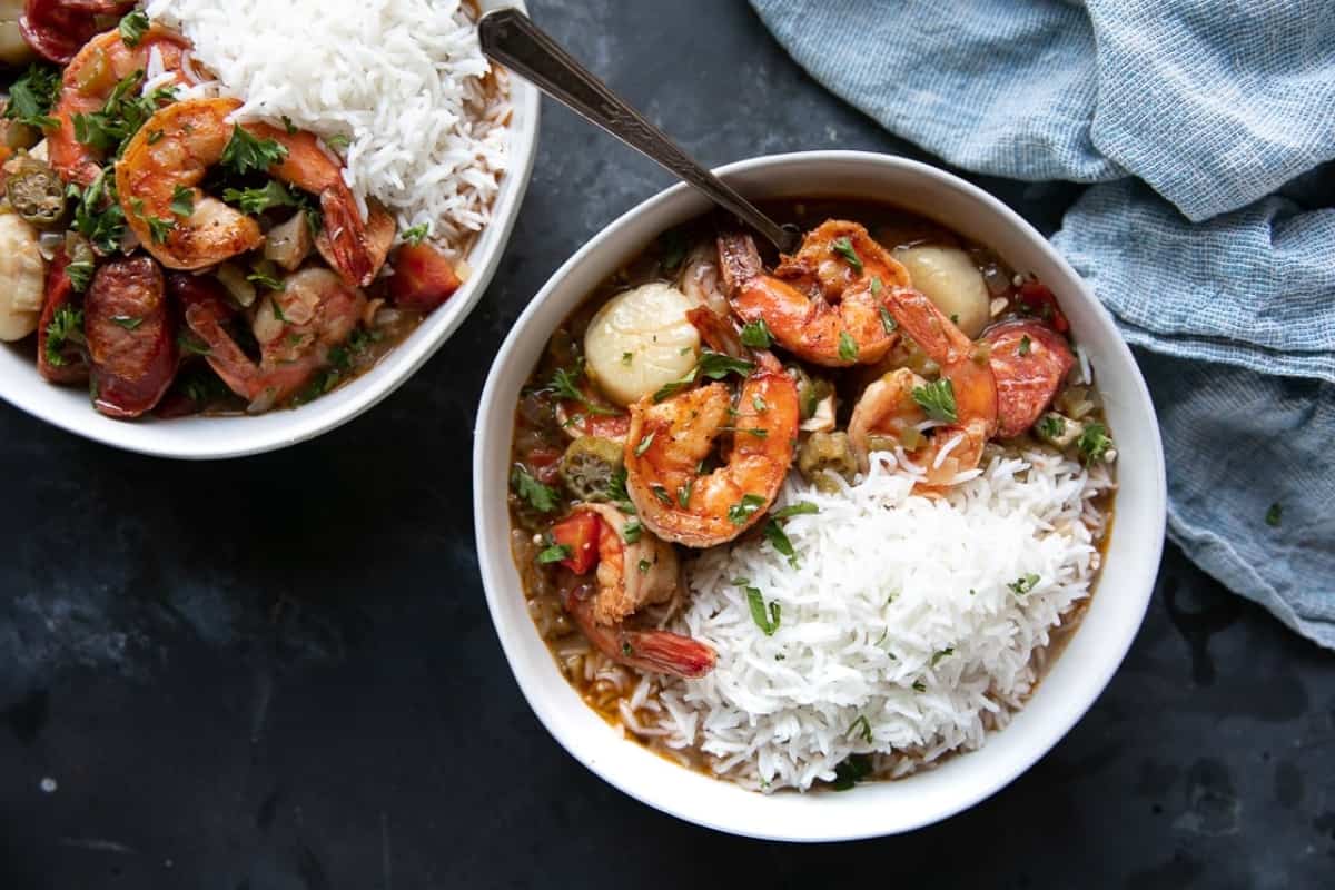 A bowl of Seafood Gumbo.