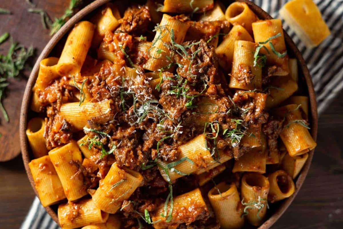 A plate of Short Rib Ragu with Rigatoni.