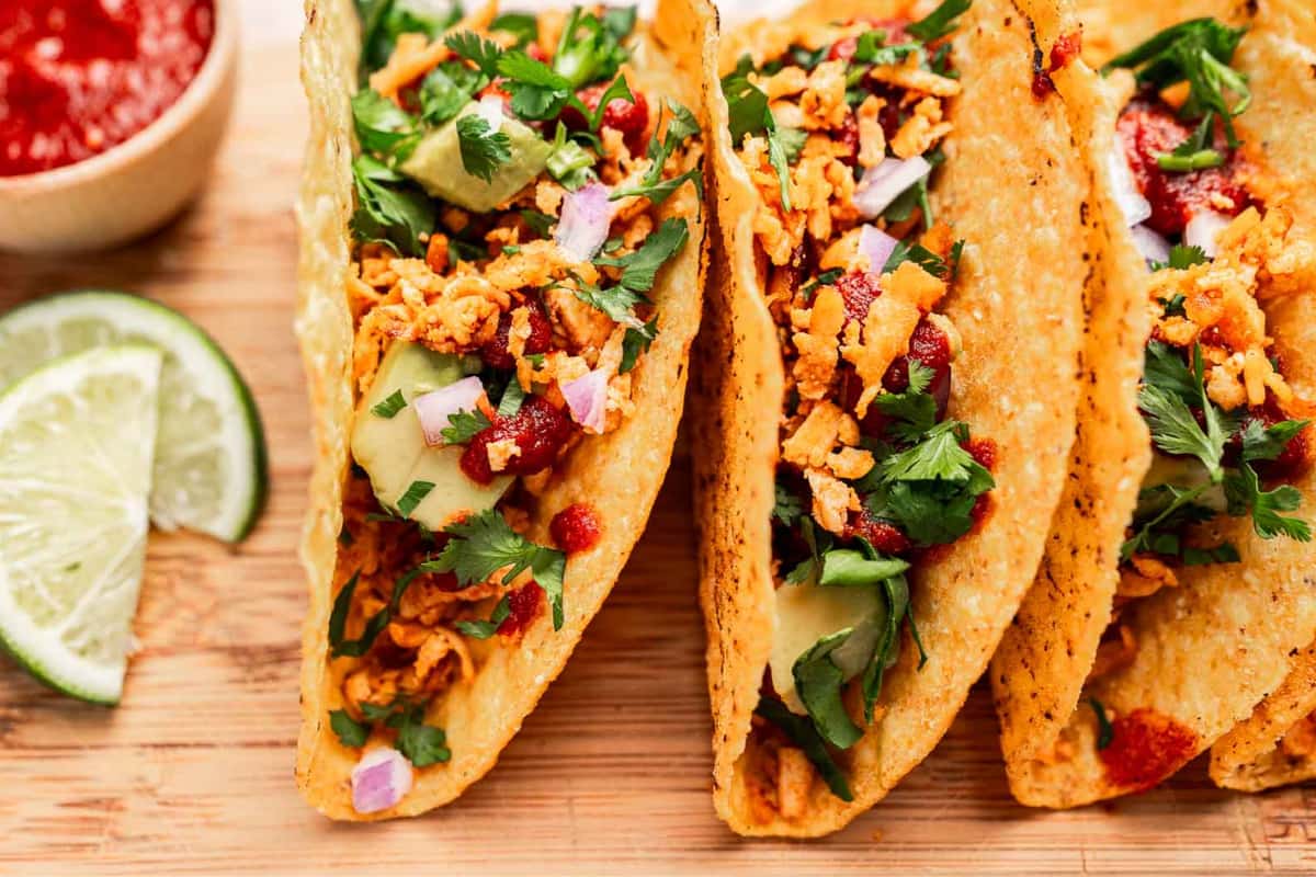 A plate of Easy Shredded Tofu Tacos.