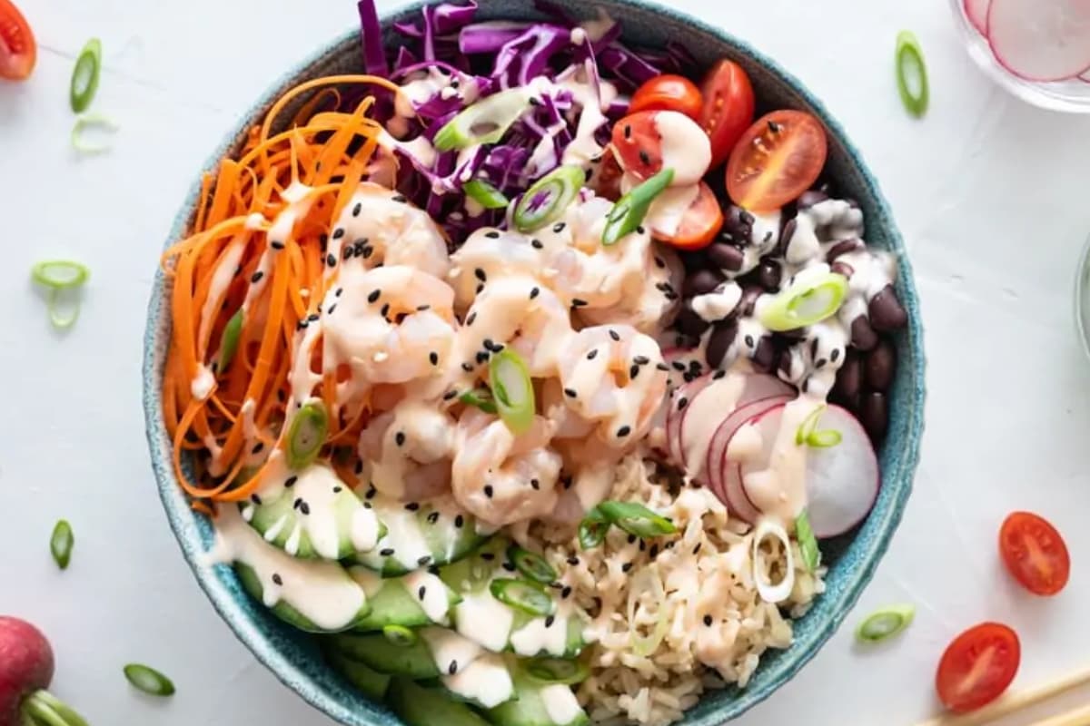 A bowl of Easy Shrimp Poke Bowl.