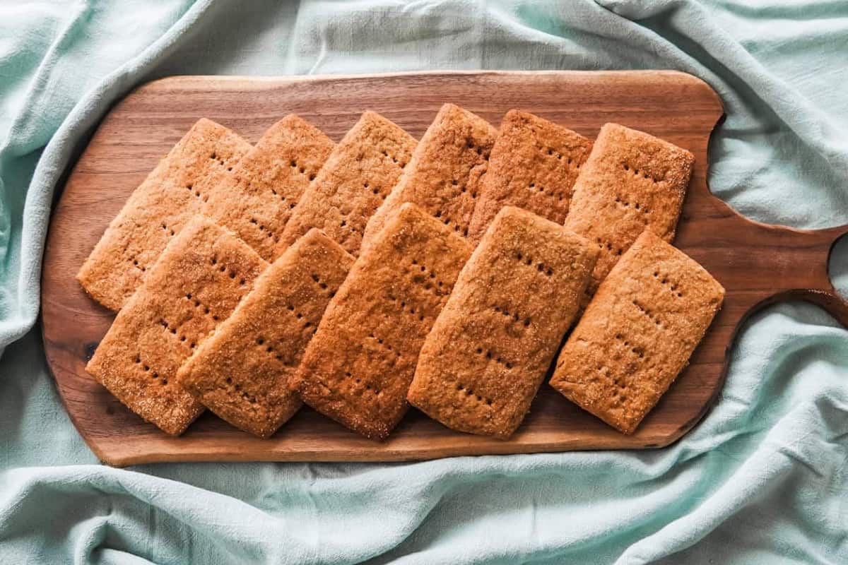 A tray of Sourdough Discard Graham Crackers.