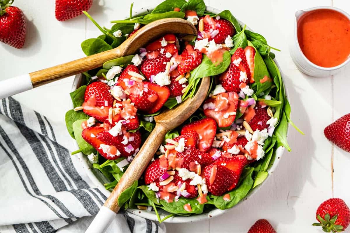 A bowl of Strawberry Spinach Salad.
