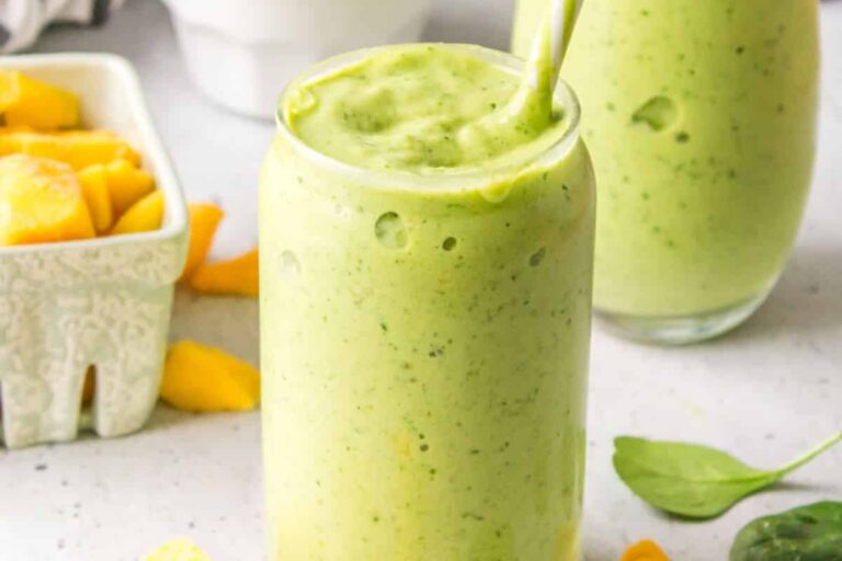 A glass of Tropical Green Smoothie.