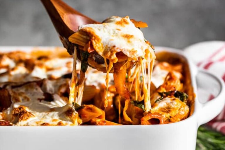 A dish of Vegetable Pasta Bake.