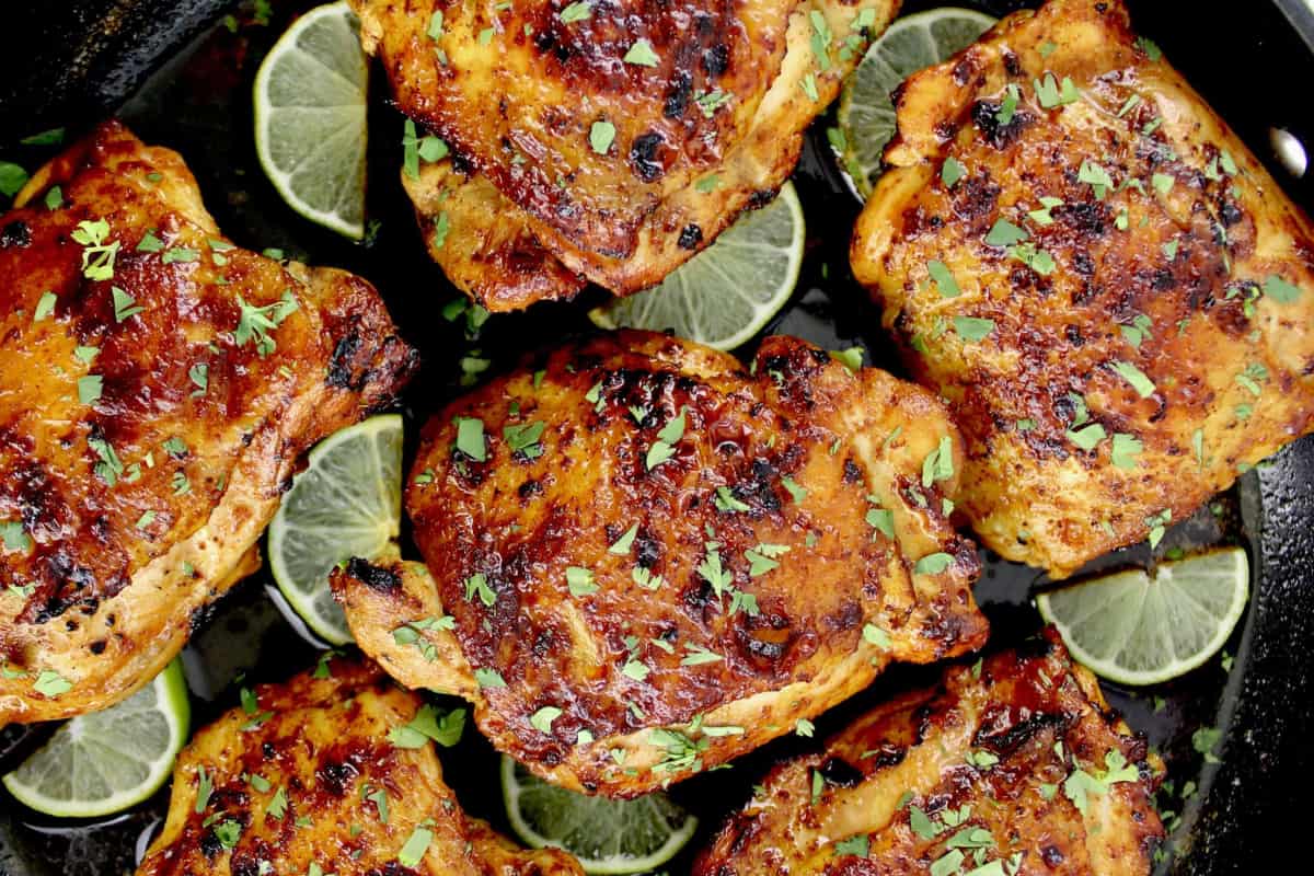 A plate of Paprika Chicken Thighs.