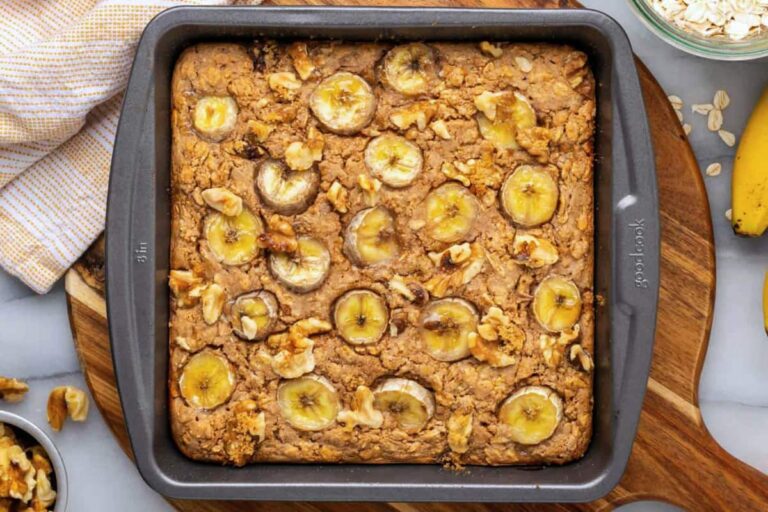 A pan of Banana Bread Baked Oatmeal.