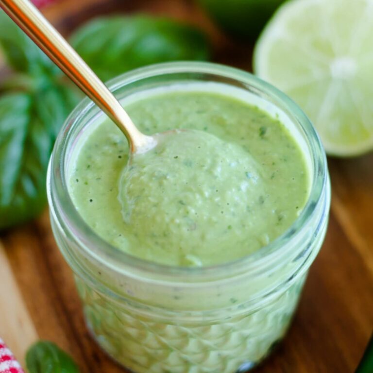 A jar of basil sauce.