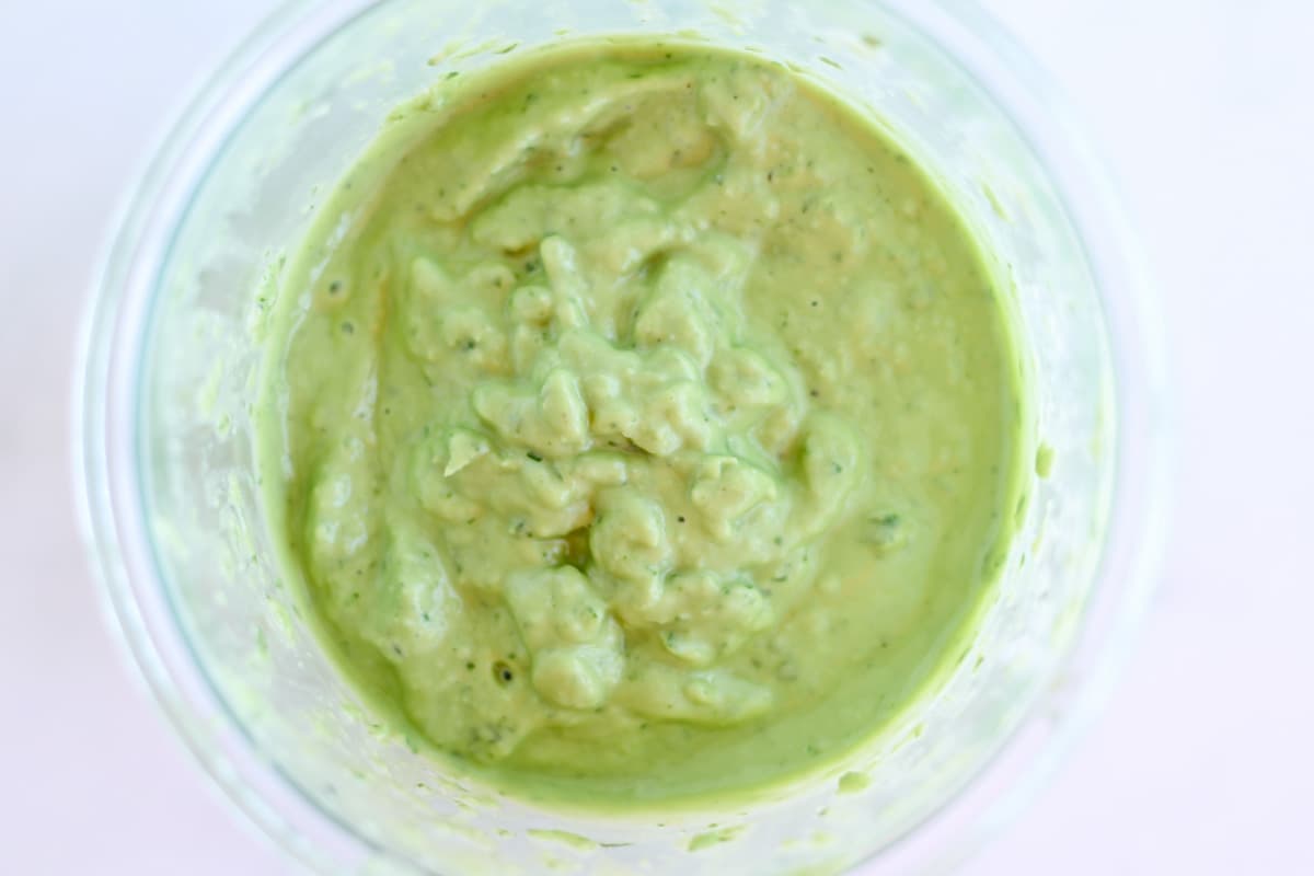 Blended sauce in a jar.