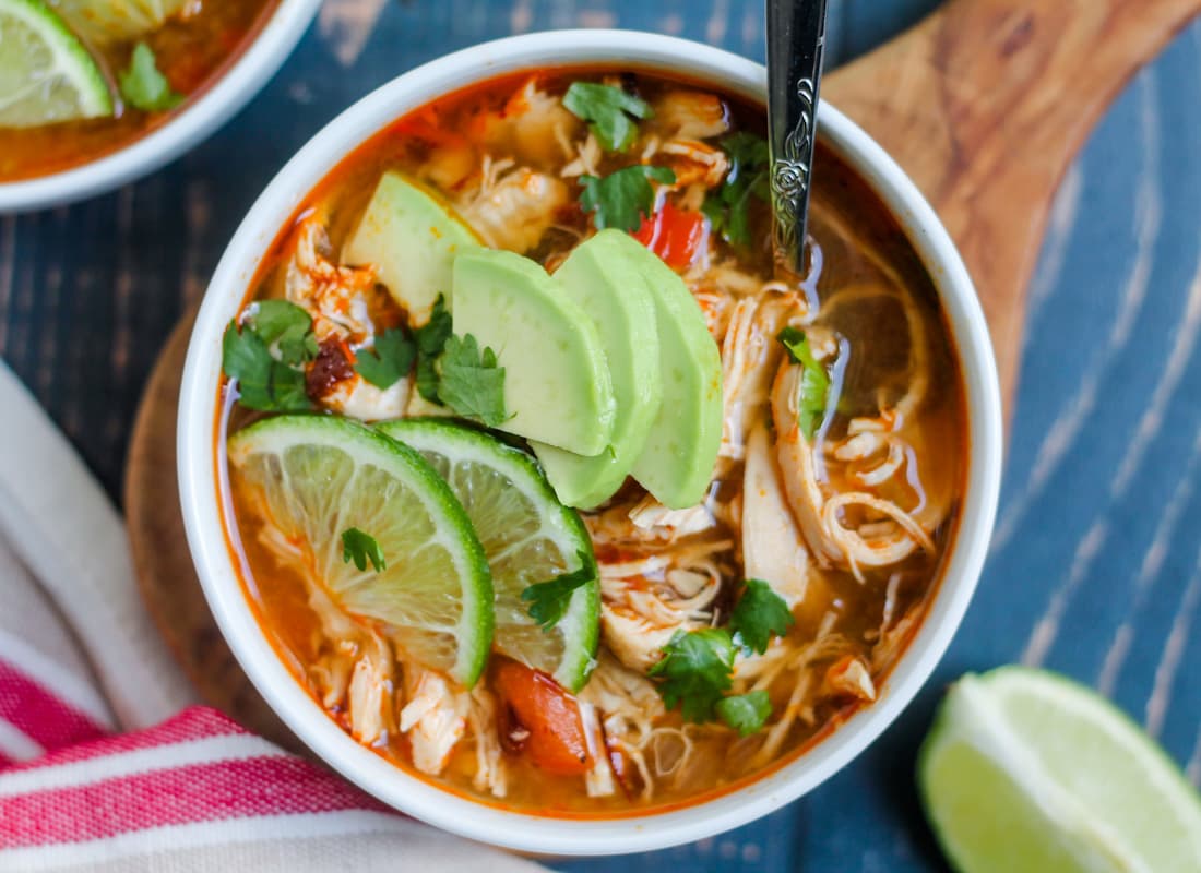 A bowl of chipotle chicken soup.