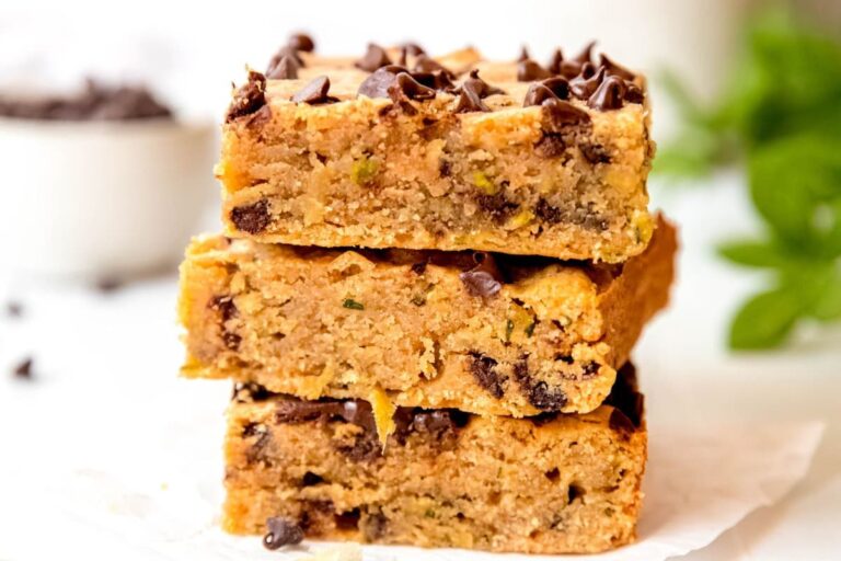 A dish of Chocolate Chip Zucchini Bars.
