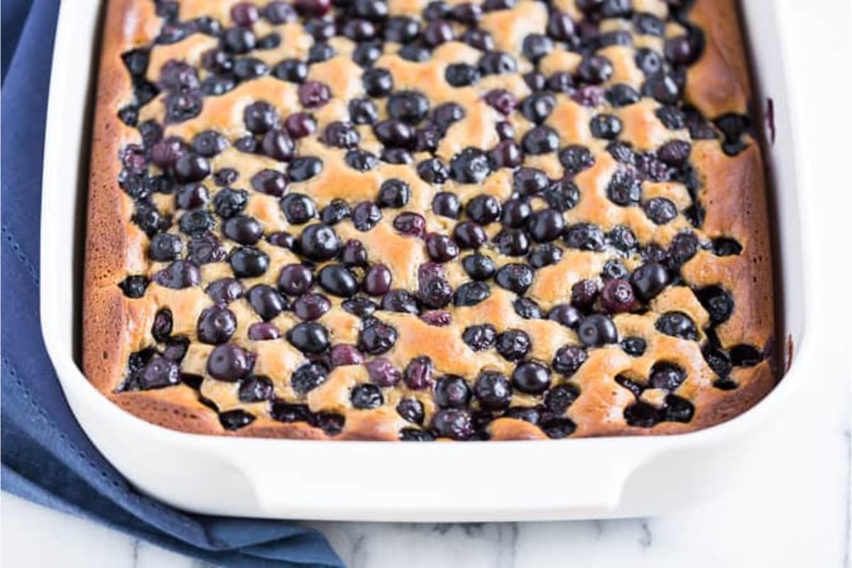 A dish of Cinnamon Blueberry Cobbler.