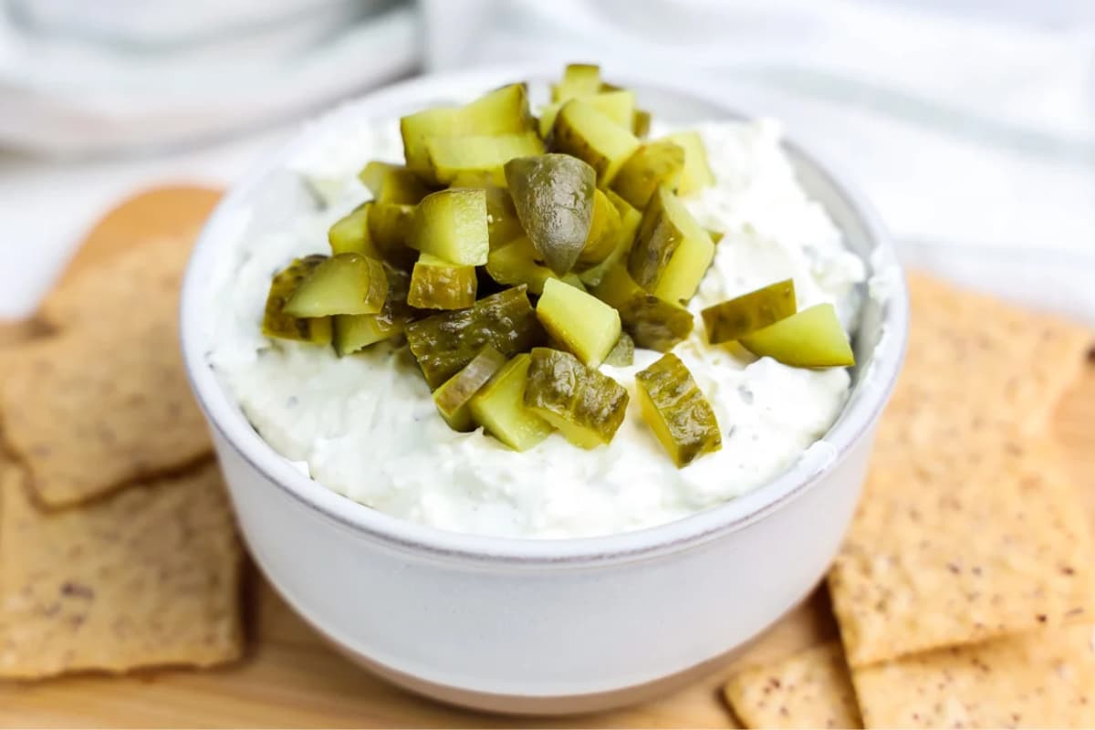 A bowl of Dill Pickle Dip.