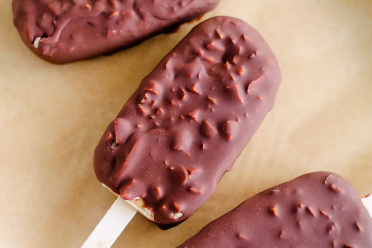 A tray of frozen Greek yogurt bars.