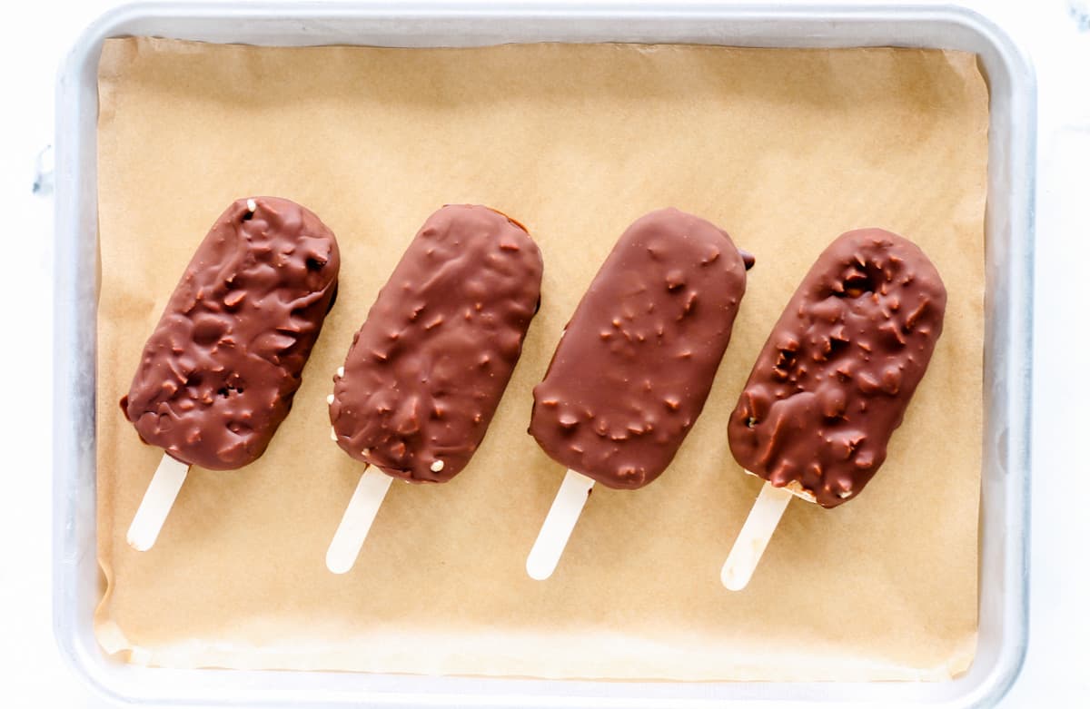 A tray of frozen Greek yogurt bars.