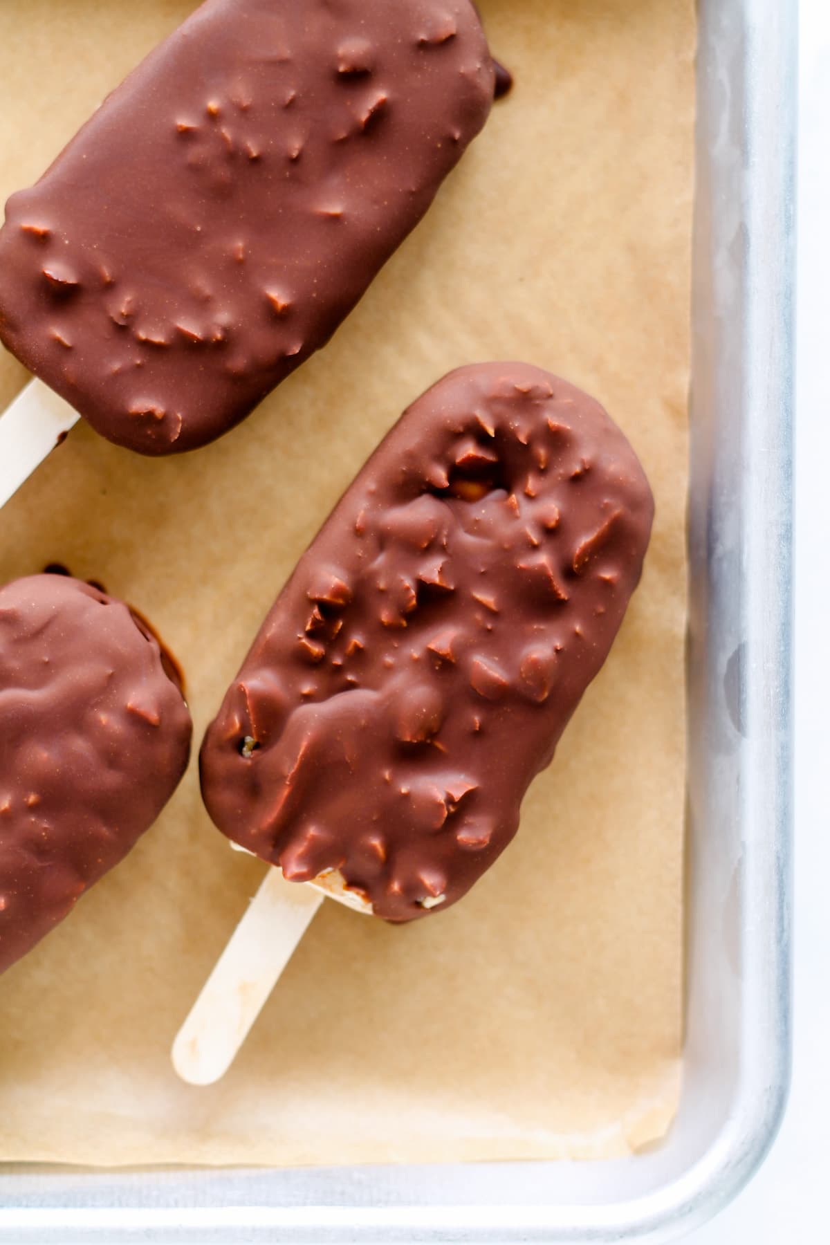 A tray of frozen Greek yogurt bars.