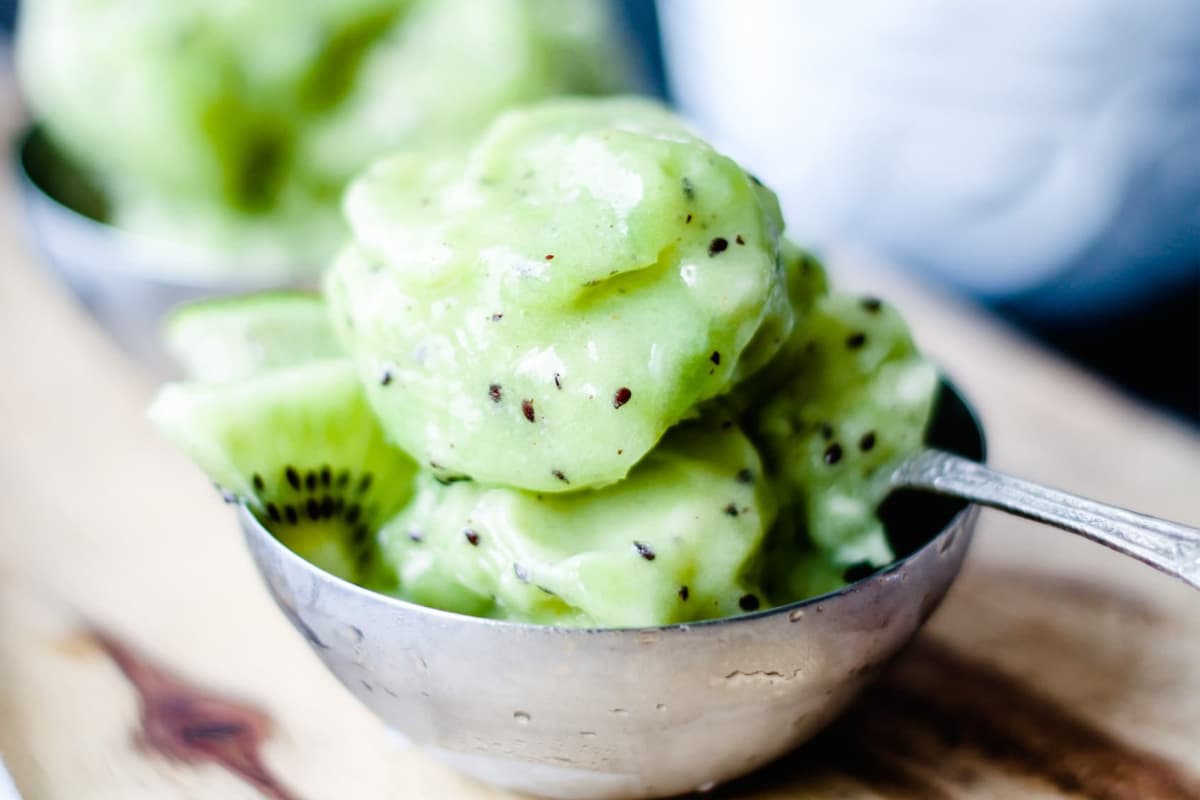 A dish of Kiwi Sorbet.