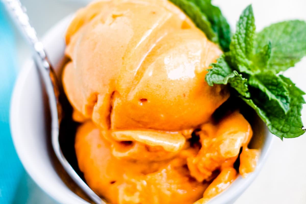 A dish of Peach Sorbet.