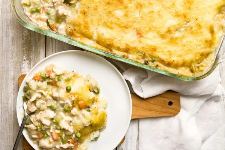 A dish of Gluten Free Chicken Pot Pie With Potatoes.