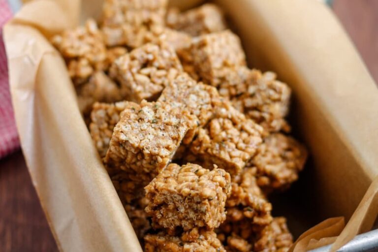 A dish of Protein Rice Crispy Treats.