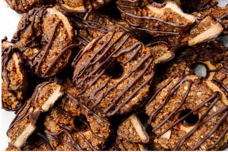A plate of Gluten-Free Samoa Cookies.